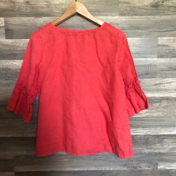 Italian Linen  Coral Pink  Top with Lace Sleeves Medium - Picture 7 of 8